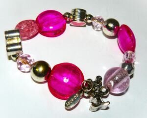 Official Disney Pink Silver Beads Stretch Mickey Mouse Charm Bracelet Girls Kids